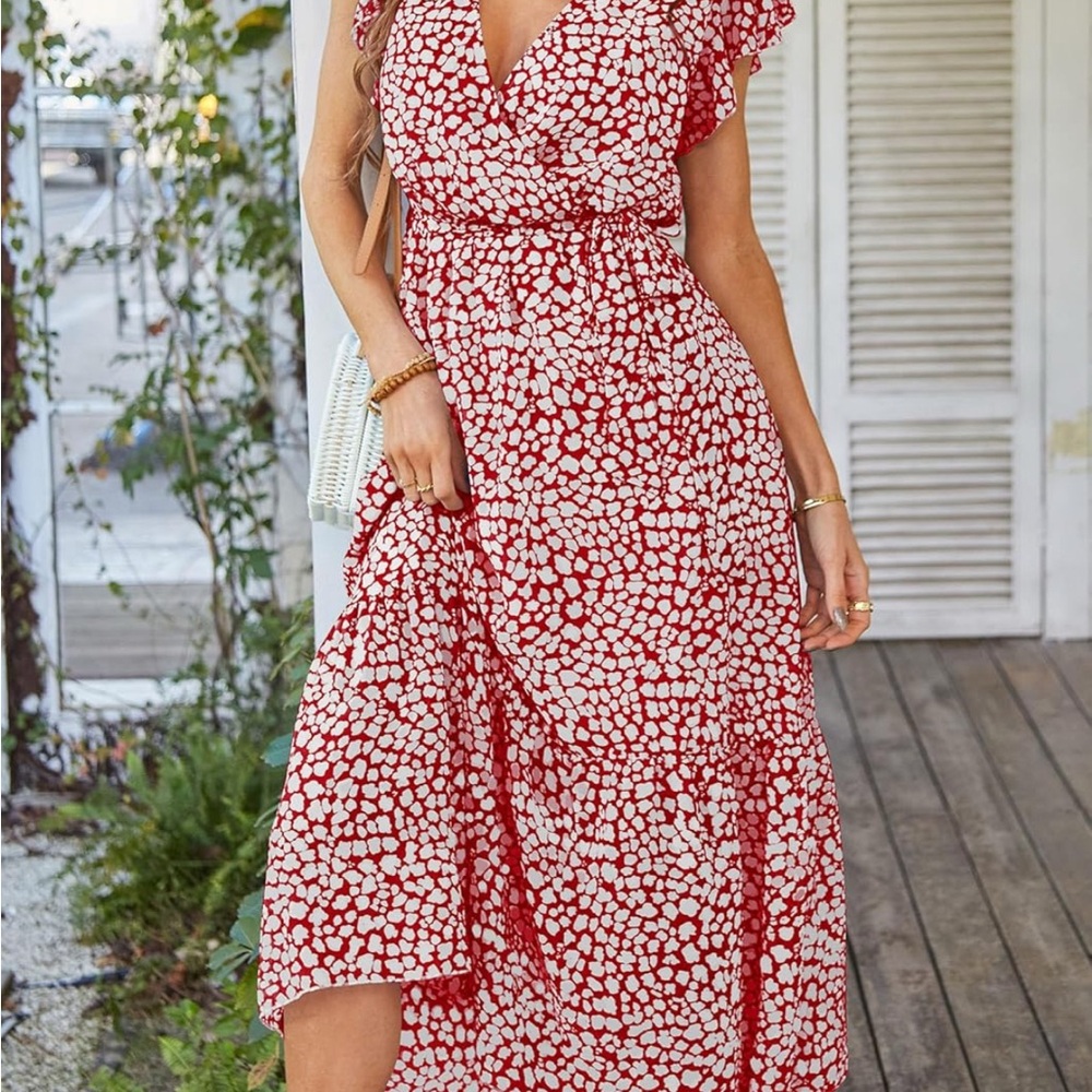 Pretty Garden Red and White Floral Wrap Dress
